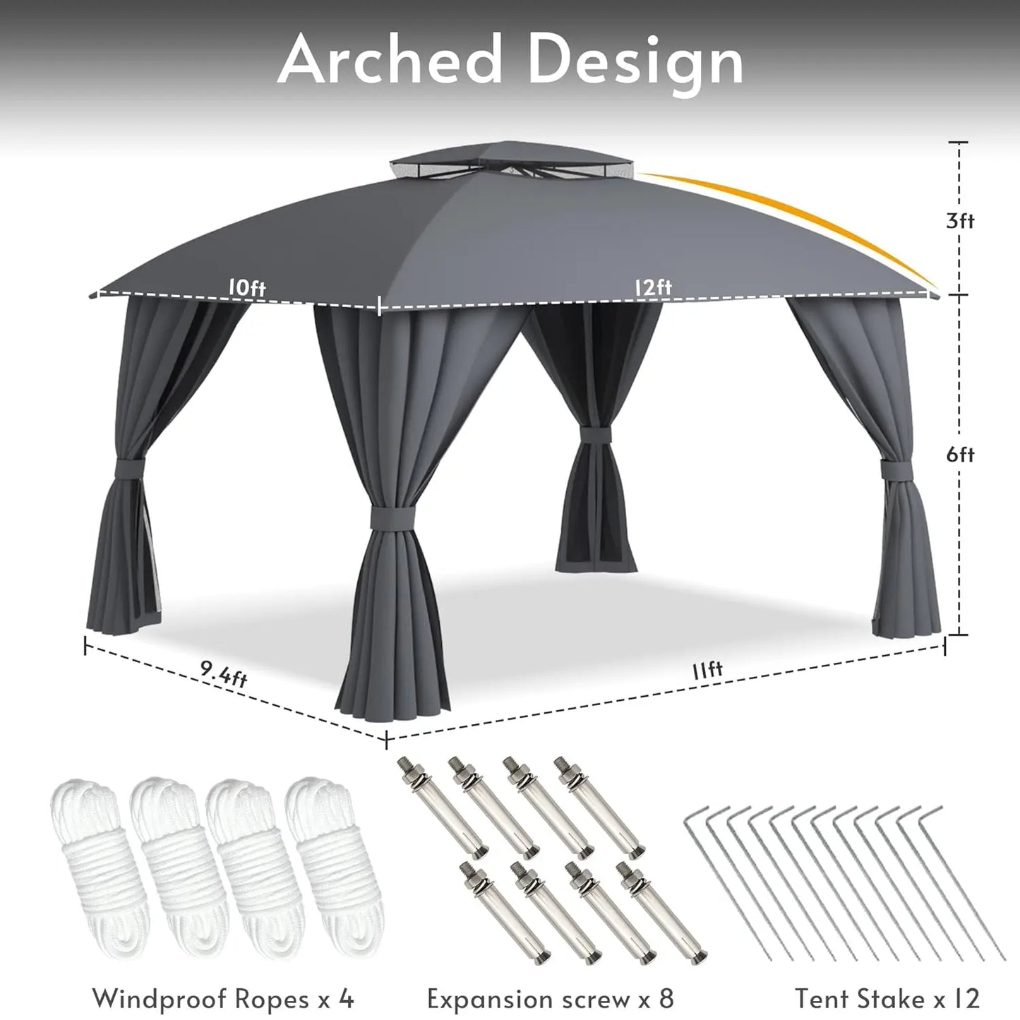 Gazebo With Mosquito Netting And Privacy Screens For Outdoors