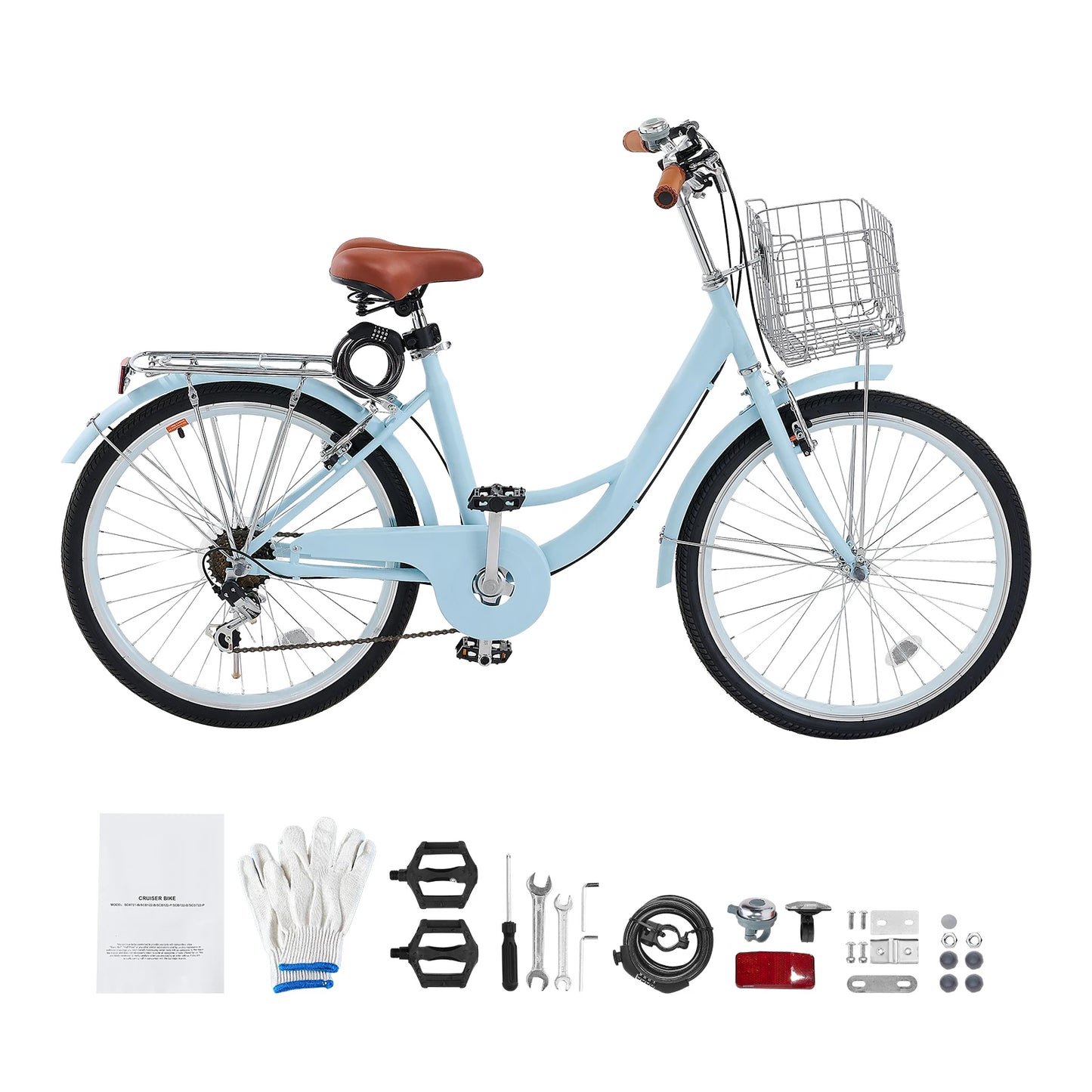 SucceBuy Cruiser Bike Beach Cruiser With Basket Rack