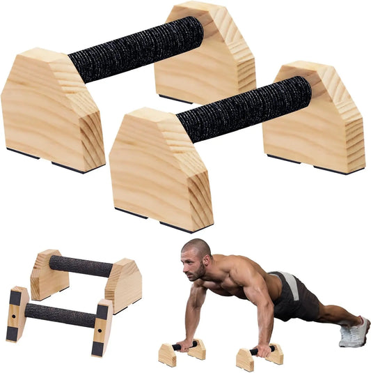 Wood Pushup Bars With Non Slip Base Home Workout Equipment