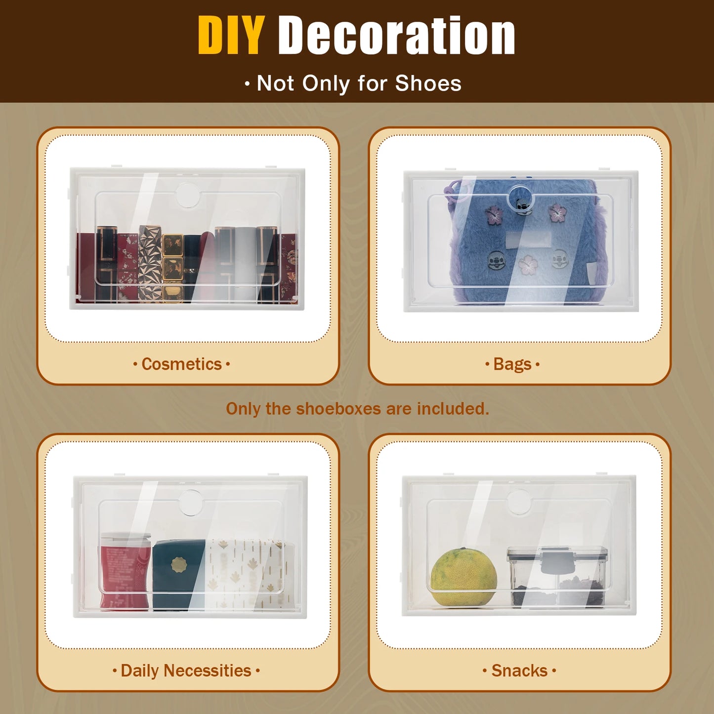 Foldable Transparent Shoe Box Set Stackable Drawer Organizer