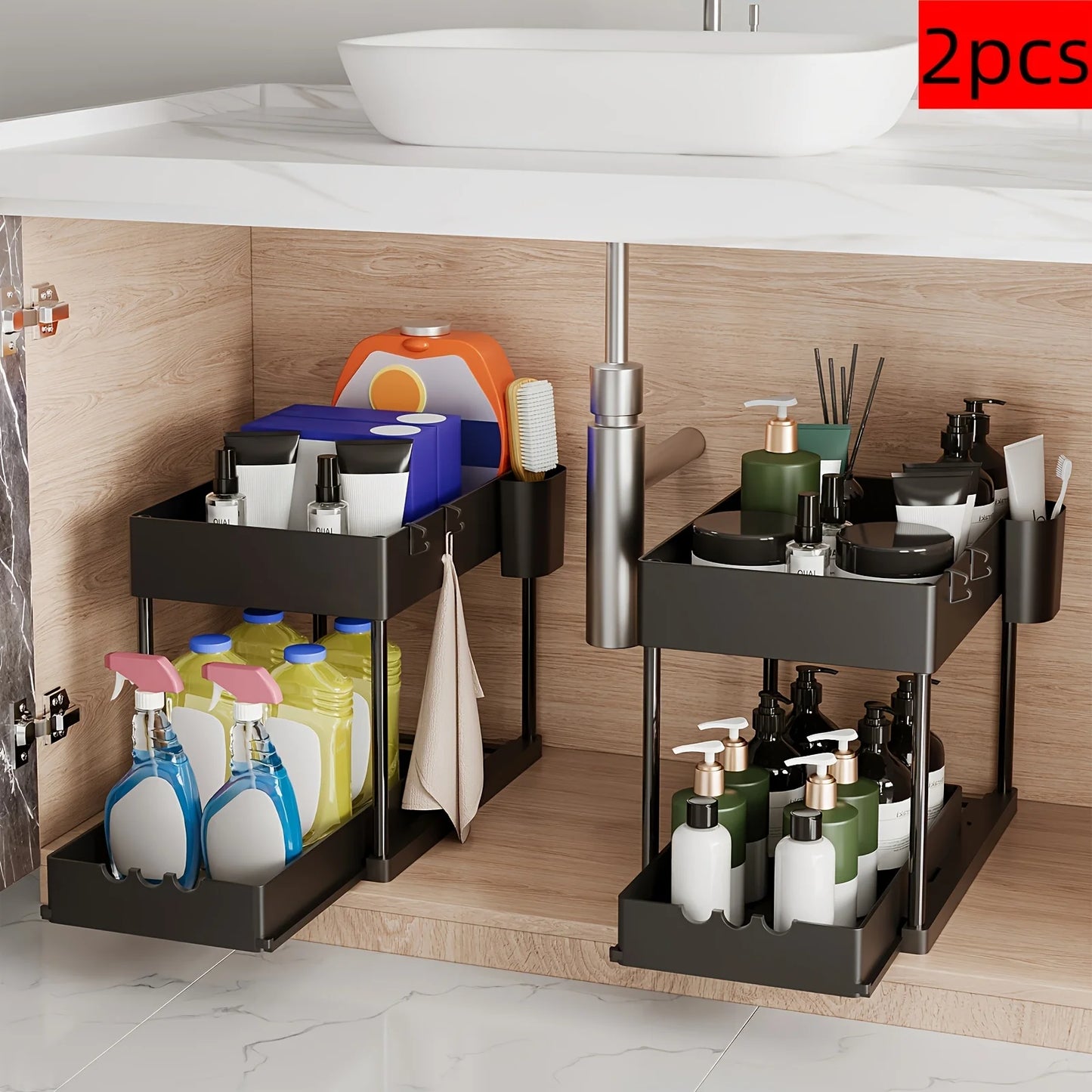 Double-Layer Pull-Out Cabinet Organizer For Under Sink Kitchen Storage