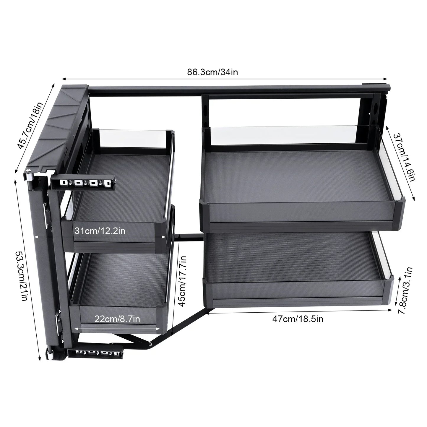 Two Tier Blind Corner Cabinet Pull Out Organizer With Detachable Shelves