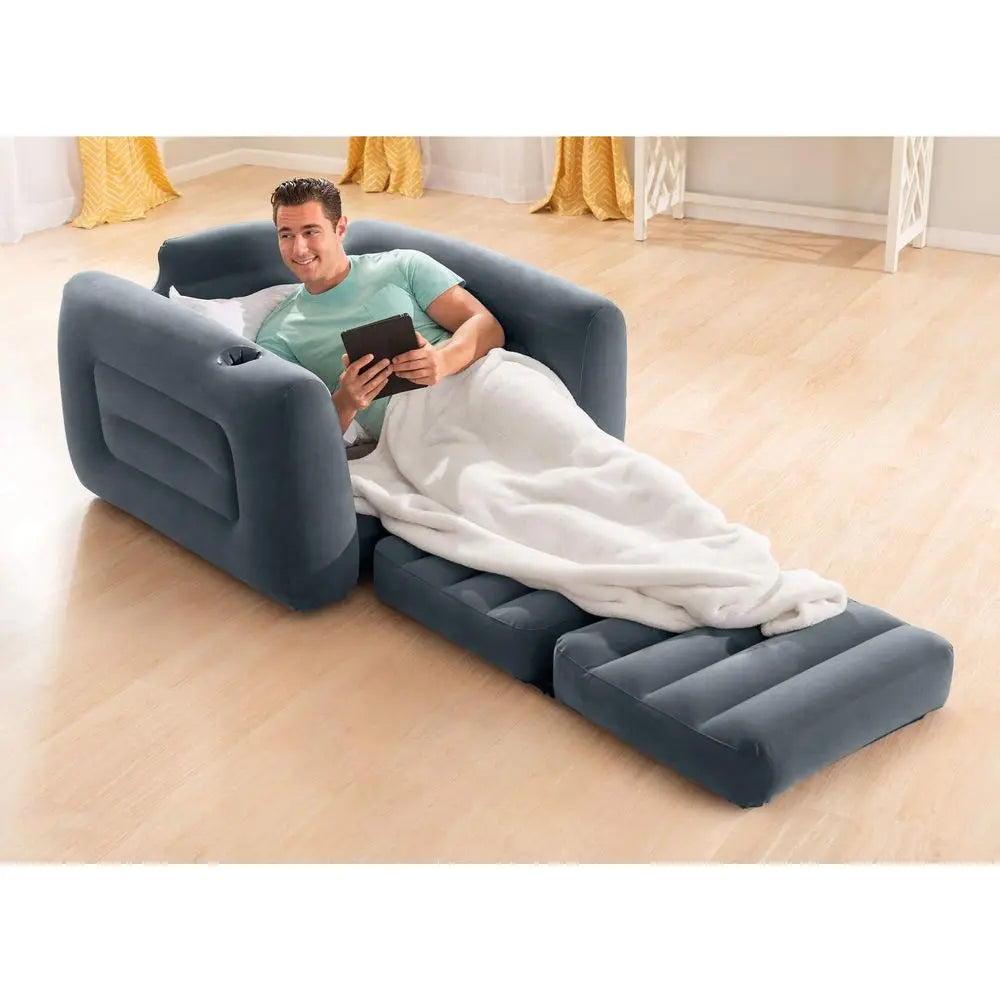 2 in 1 Inflatable Pullout Sofa Chair and Twin Air Bed Set for Adults