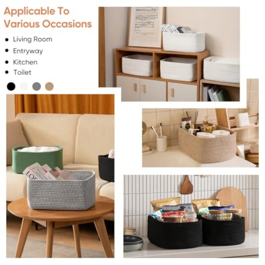 4 Pack Bamboo Woven Rope Storage Baskets for Shelves