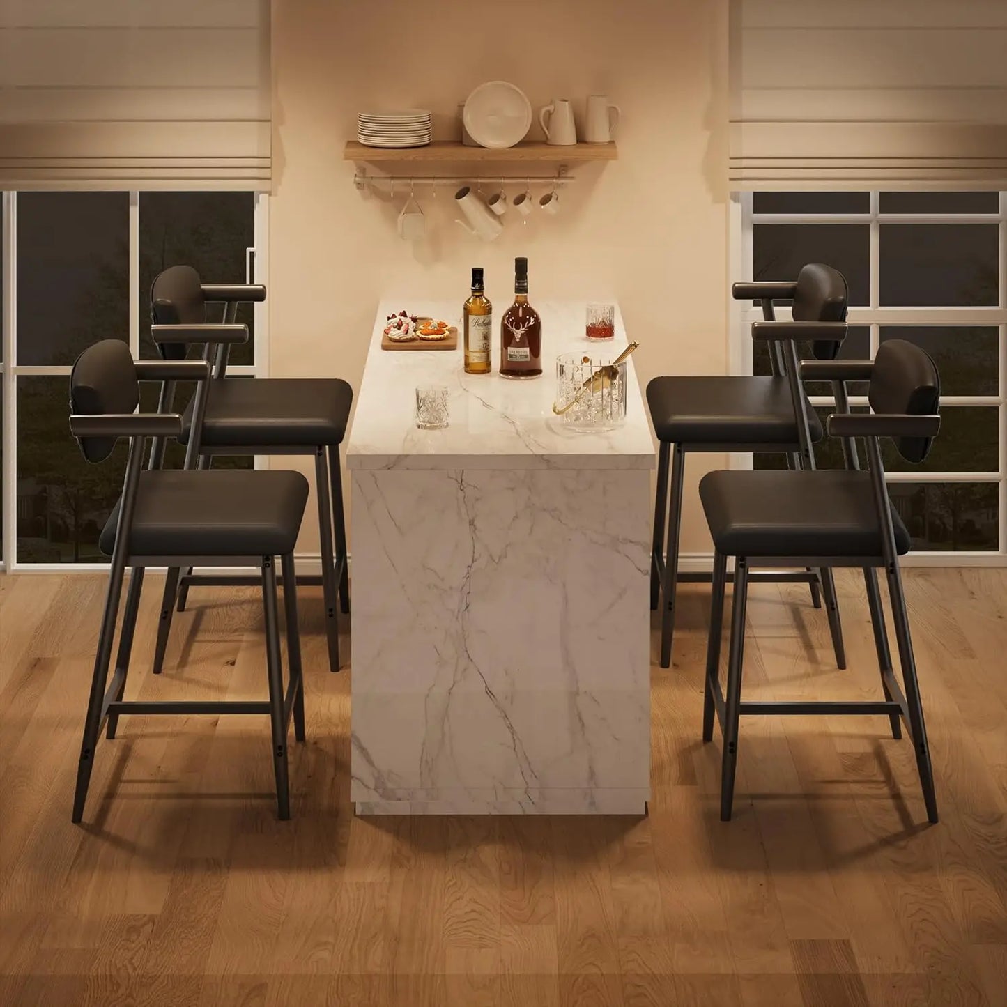 TWISTER.CK Modern Bar Stools Set With Back And Upholstered Seat