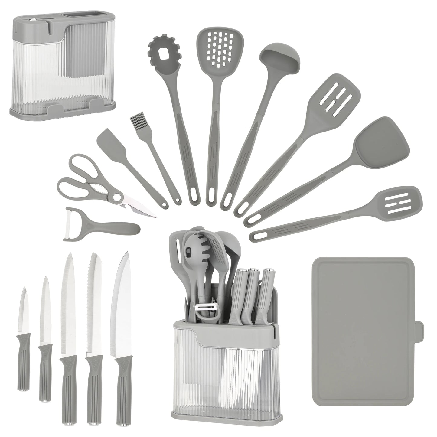 Silicone Kitchen Utensils Set With Knife Block Nonstick Tools