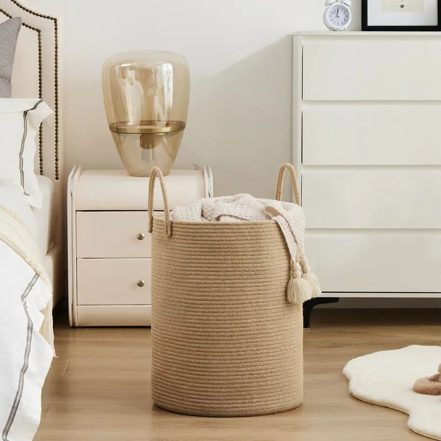 Rope Woven Laundry Hamper Basket In Jute Material For Nursery
