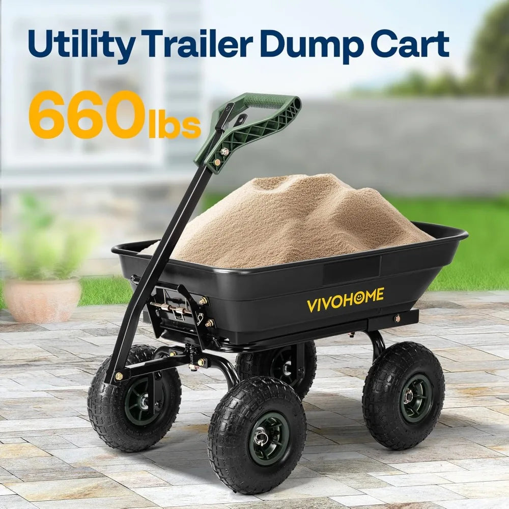 Heavy Duty Garden Cart With 2in1 Handle And All Terrain