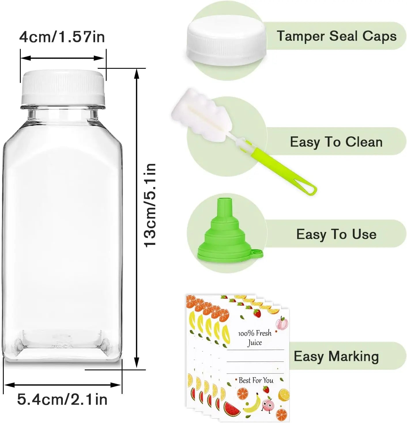 6 Pack Reusable Plastic Juice Bottles With Tamperproof Lids