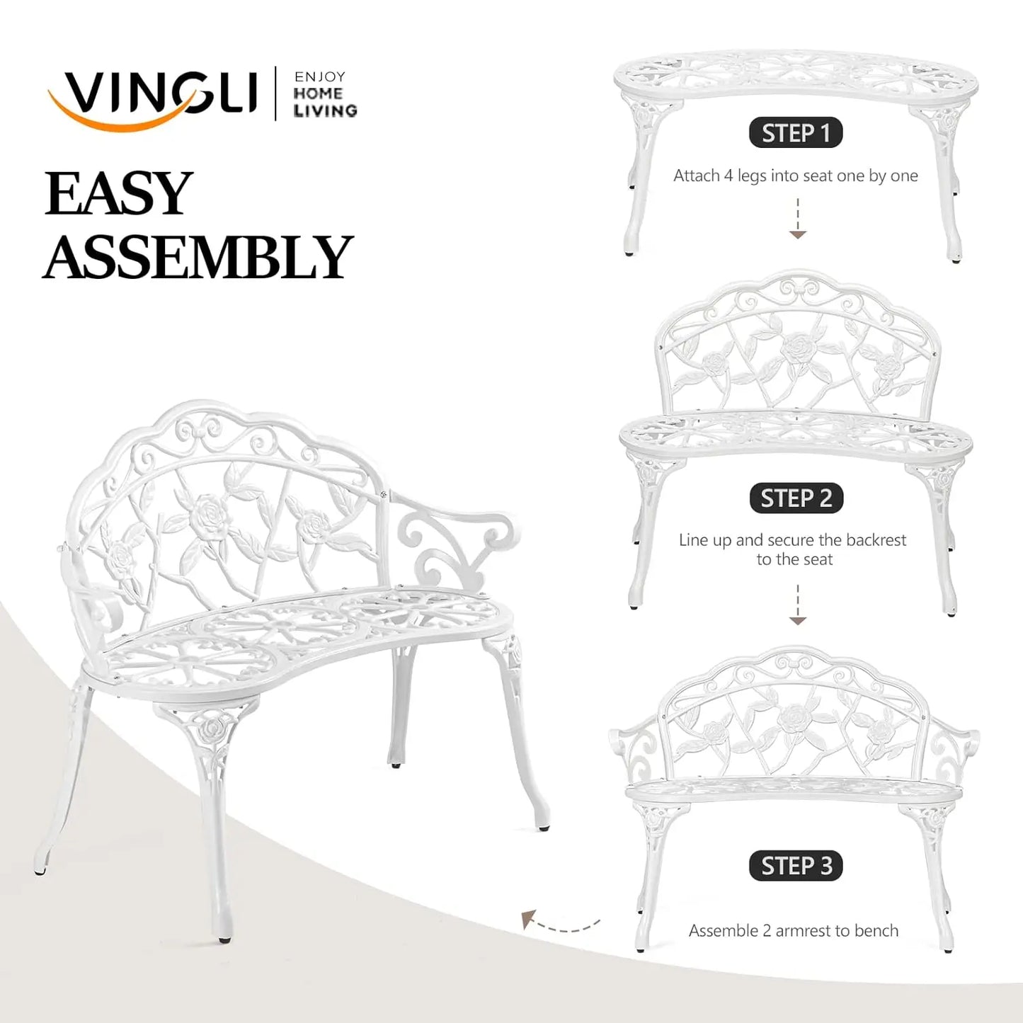 Antique Classic Patio Rose Bench For Two Cast Iron Aluminum