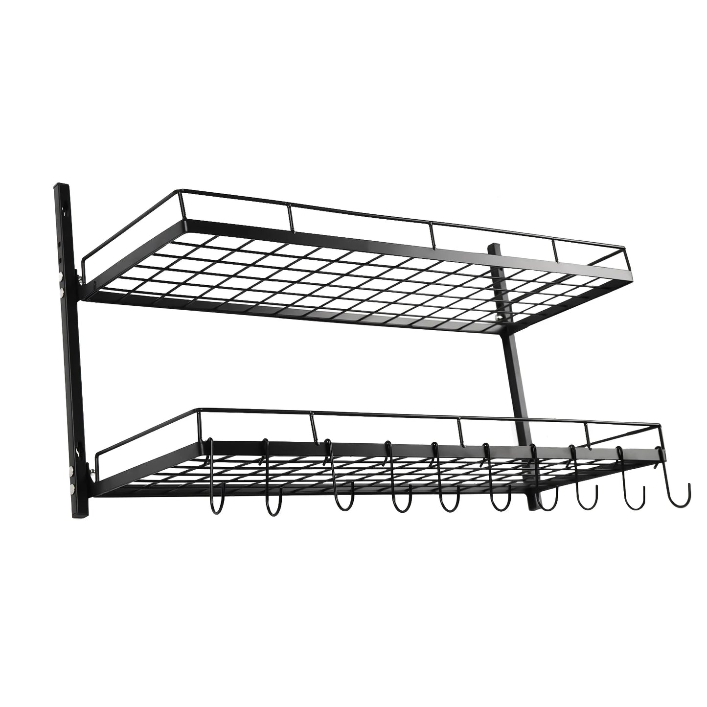 2-Tier Hanging Pot Rack Wall Mount With 10 Hooks Organizer