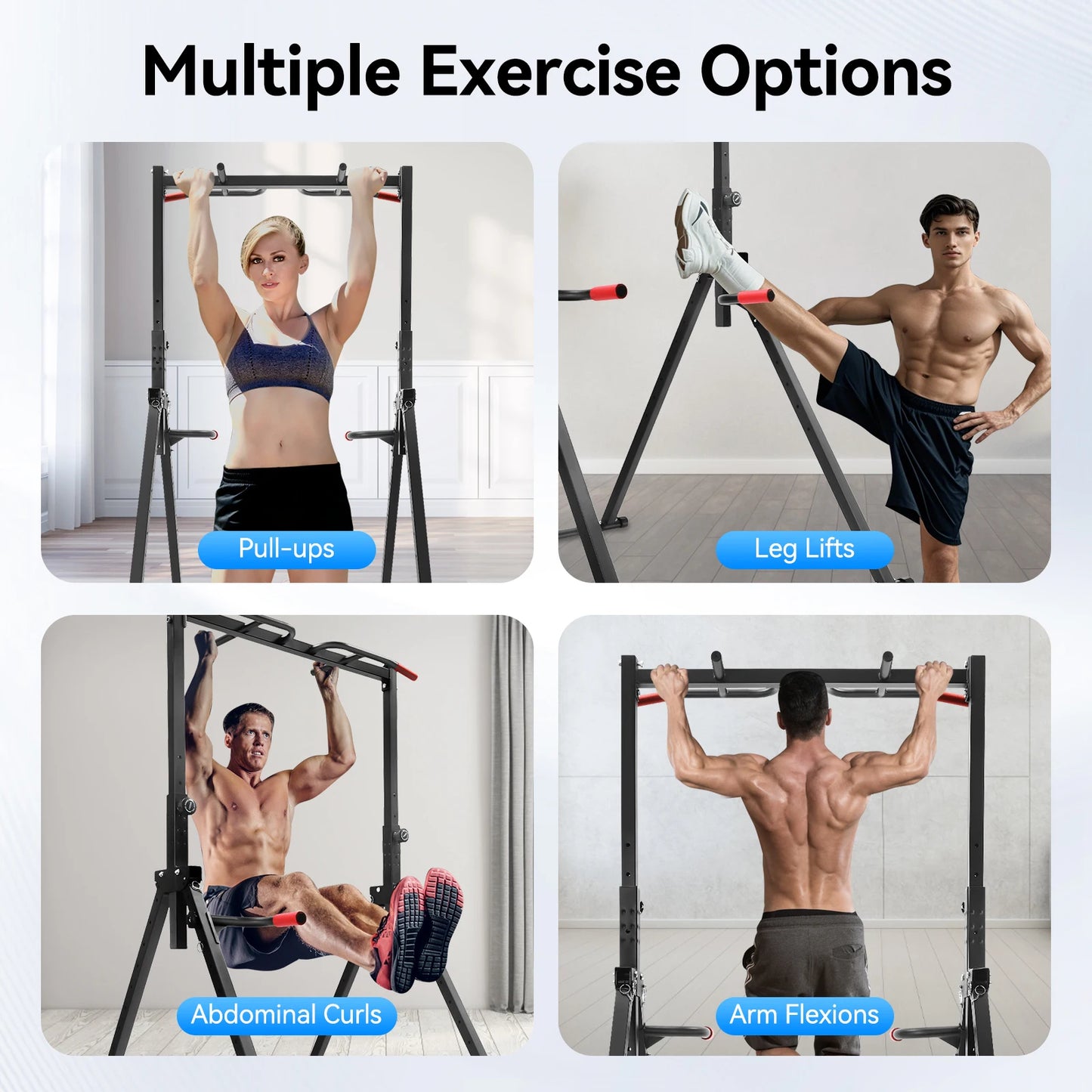 Adjustable Pull Up Bar Foldable Home Gym Parallel Bars Training Station 200kg