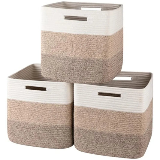 Cotton Rope Cube Storage Bins Set for Shelves Nursery