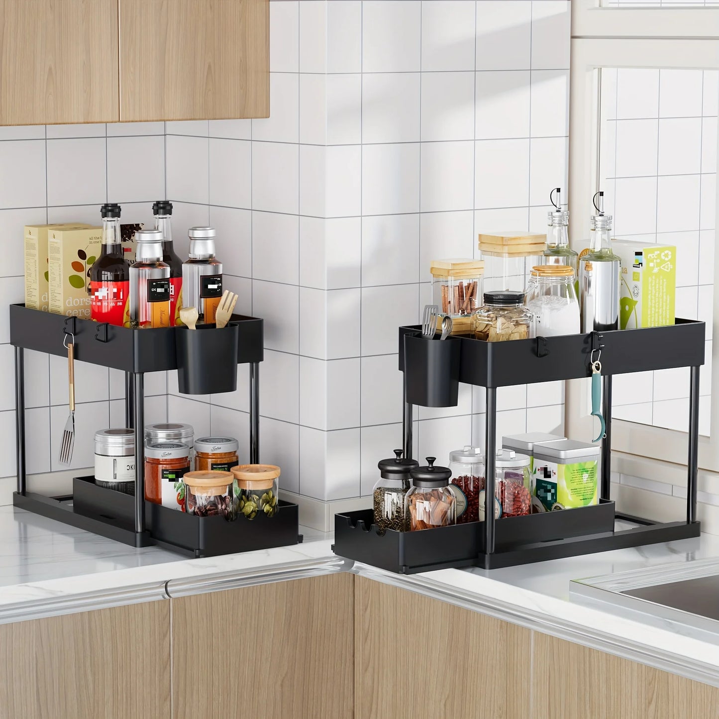 Double-Layer Pull-Out Cabinet Organizer For Under Sink Kitchen Storage