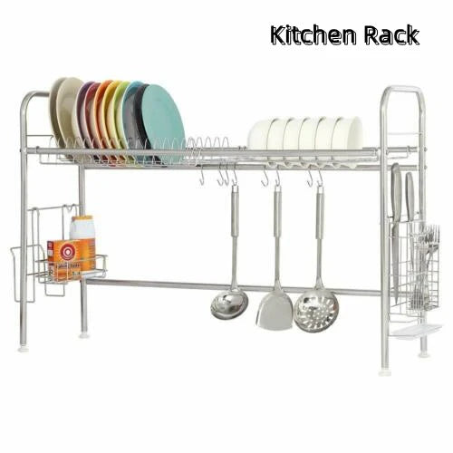 Two Tier Stainless Steel Dish Drying Rack With Utensil Holder