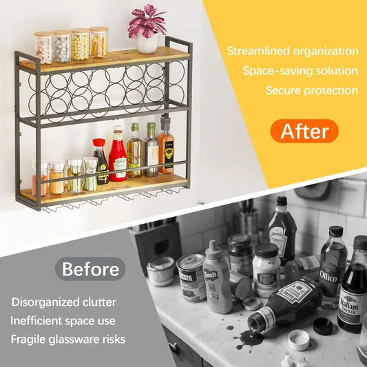 Wine Rack Wall Mounted Horizontal Bottle Holder Rustic Wood