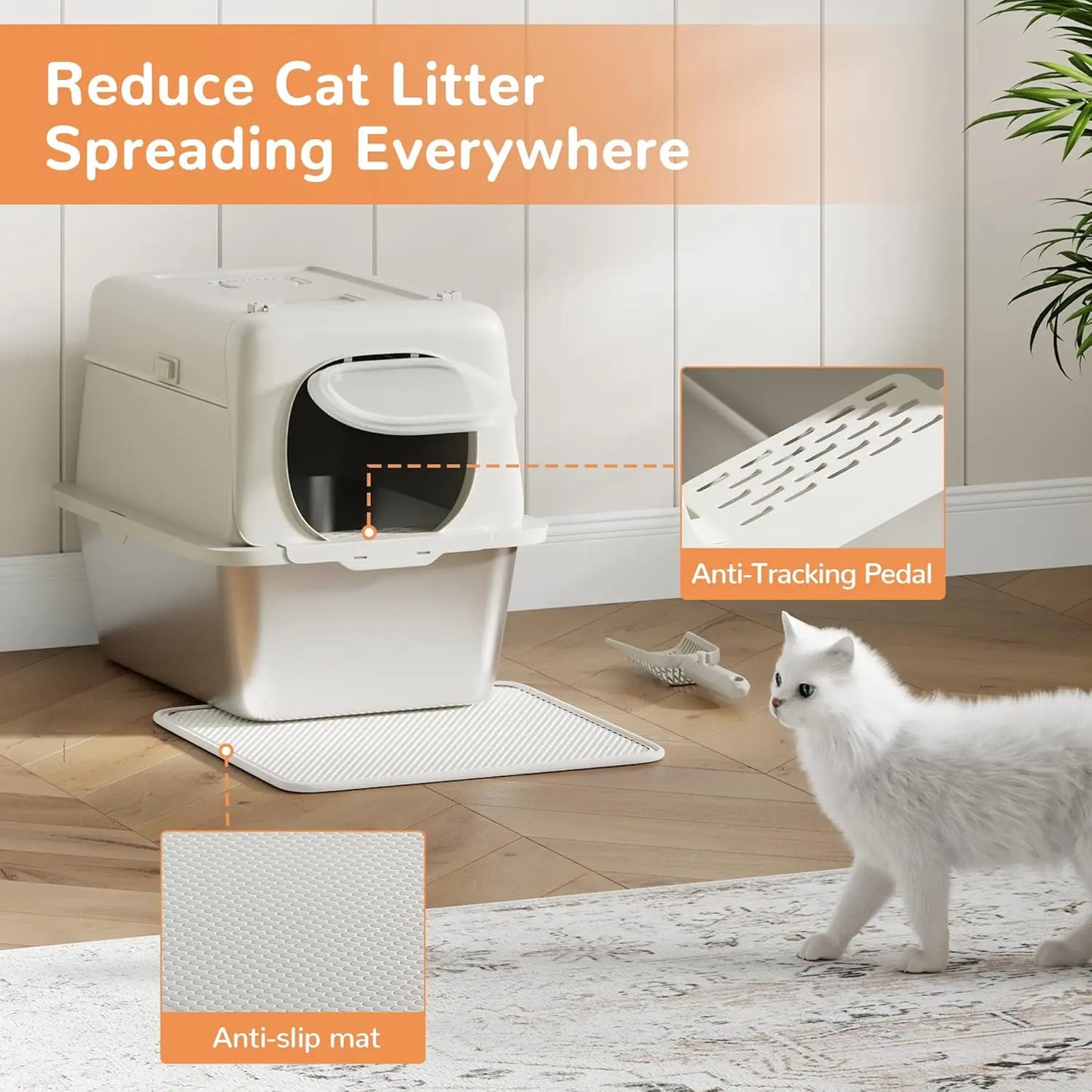 HiMISS Stainless Steel Cat Litter Box Odor Free Anti Leak