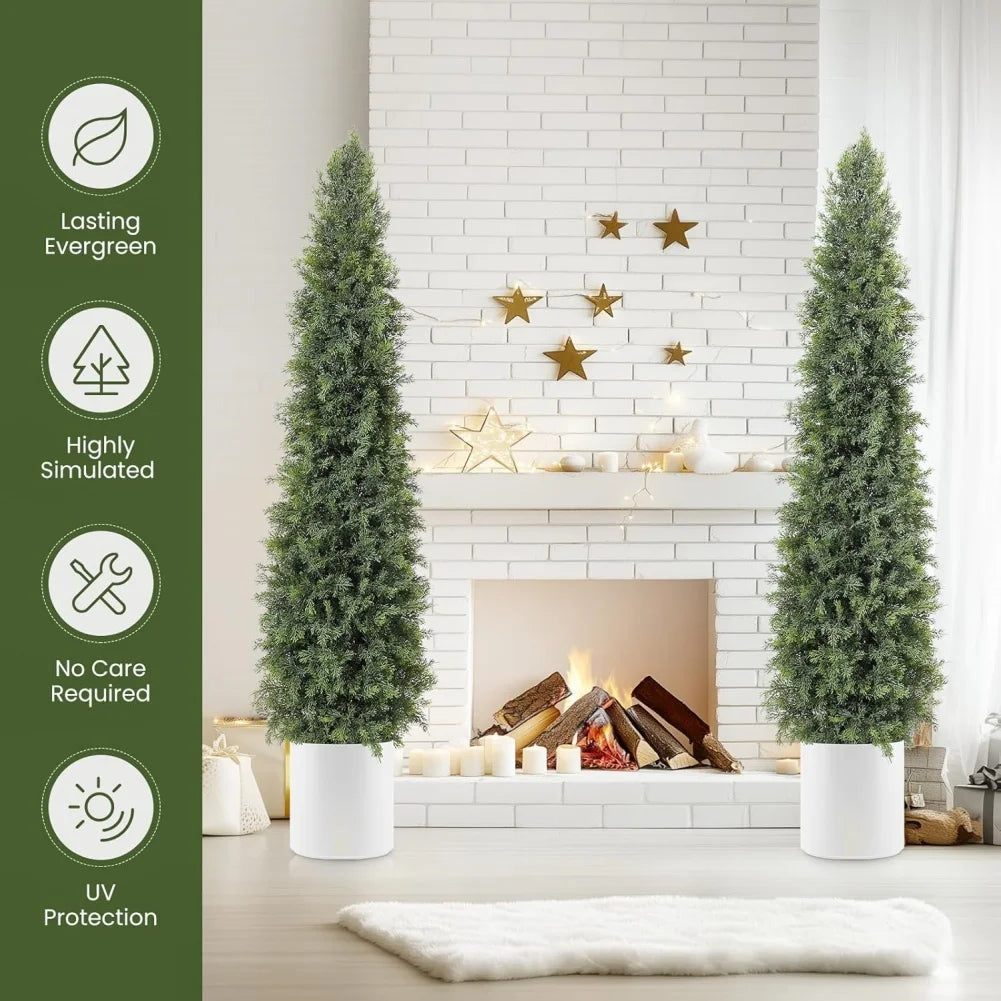 HiMISS 2 Pcs Artificial Cedar Trees Greenery Indoor Outdoor Decor