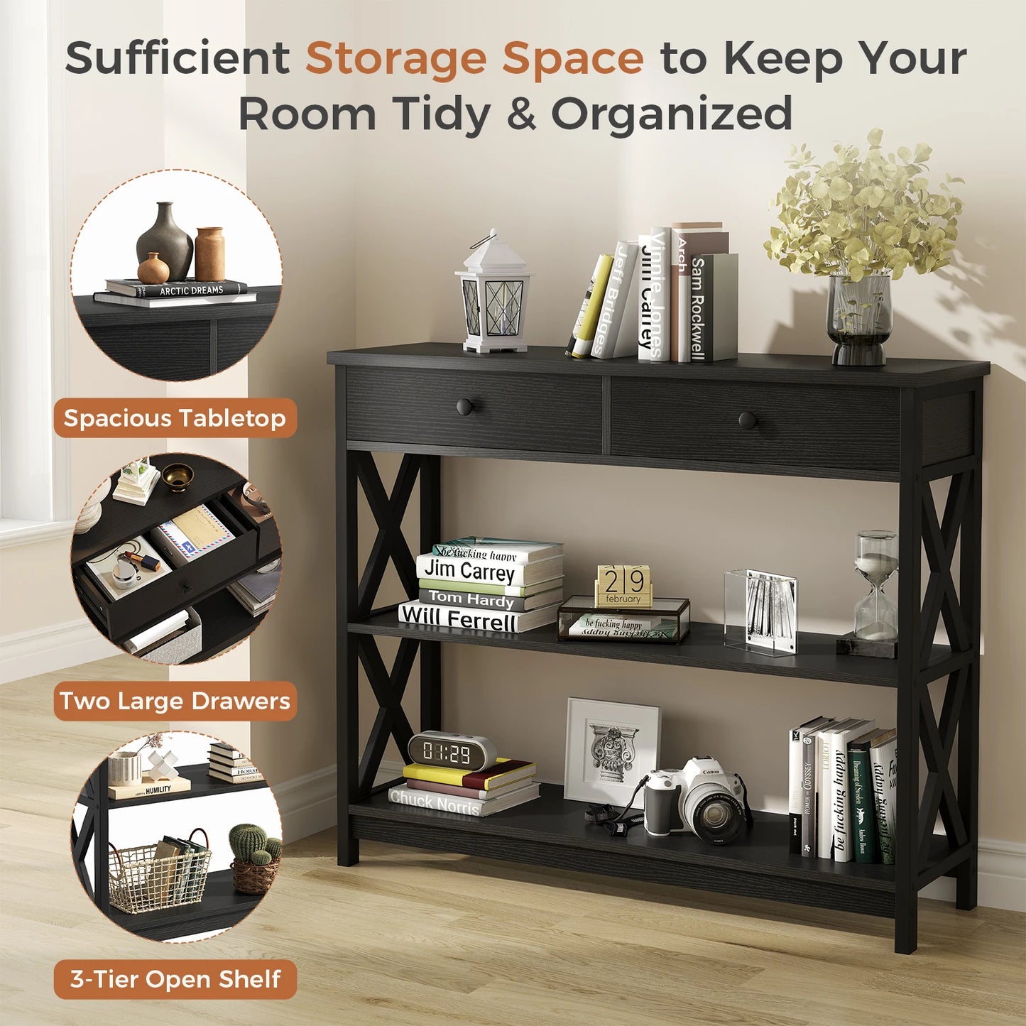 JHK Two Tier Sofa Table Industrial Hallway Entryway Living Room
