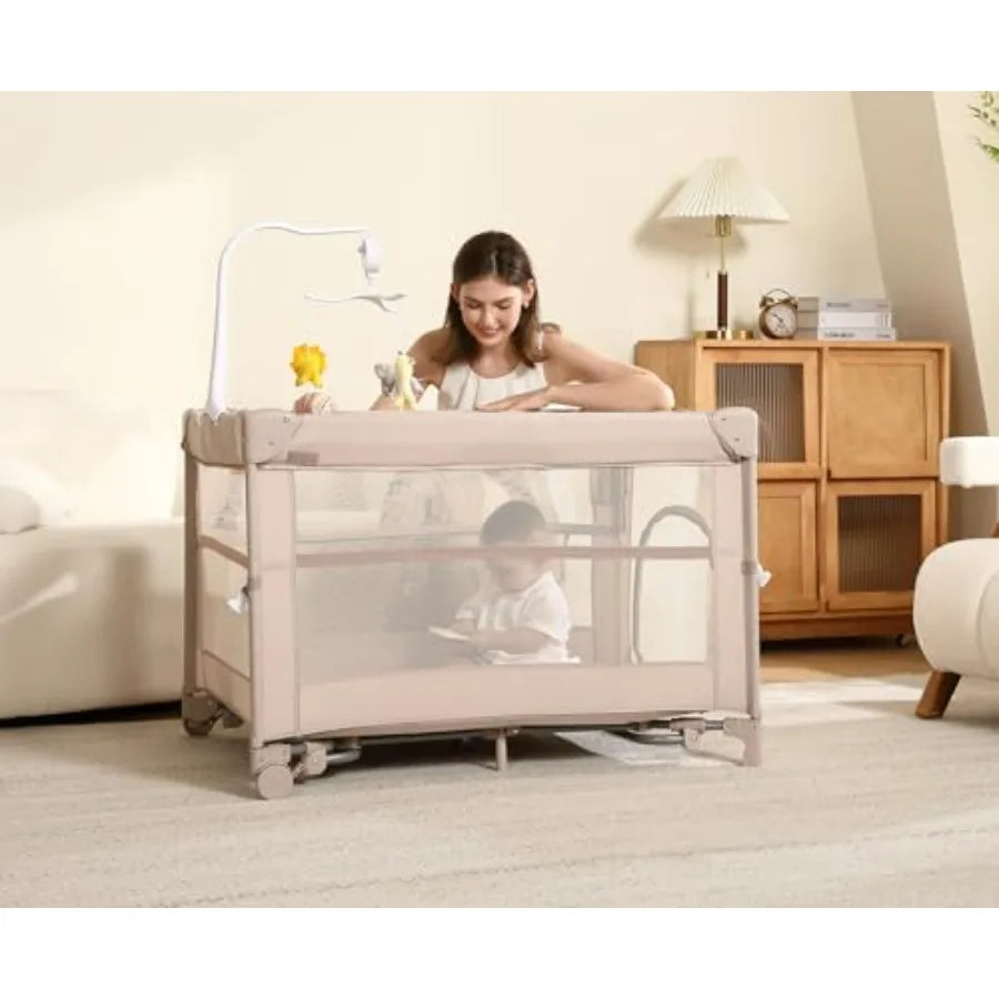 Pack and Play 5 in 1 Baby Playard Portable Crib Bassinet Bedside Sleeper Mesh