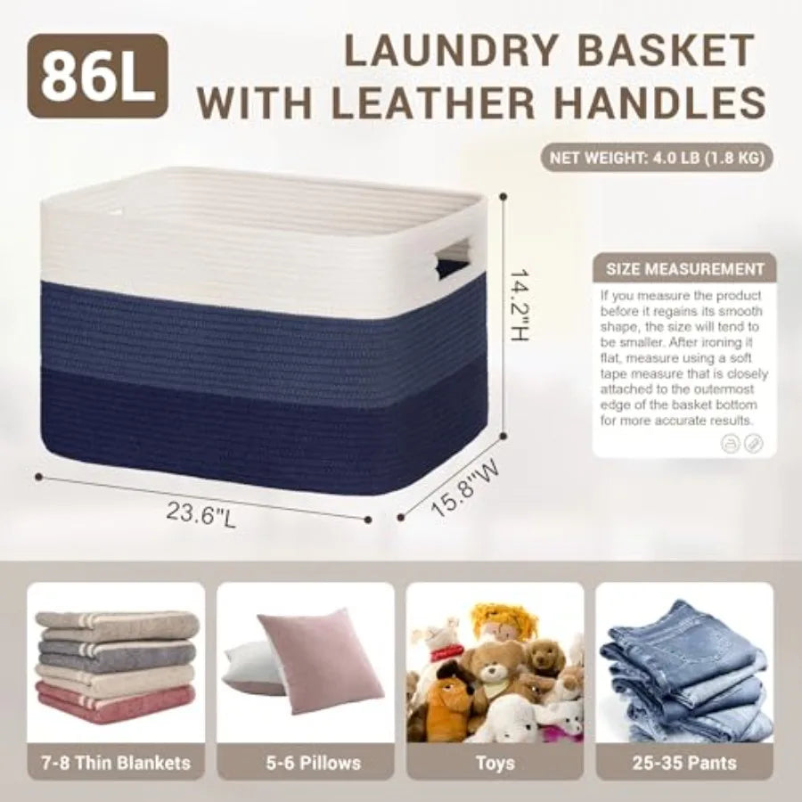 Laundry Basket With Leather Handles For Living Room Storage