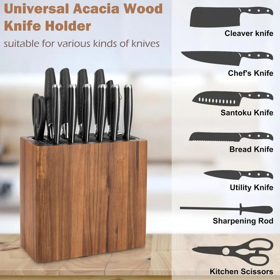 XMSJ Acacia Wood Knife Holder Block For Kitchen Countertop