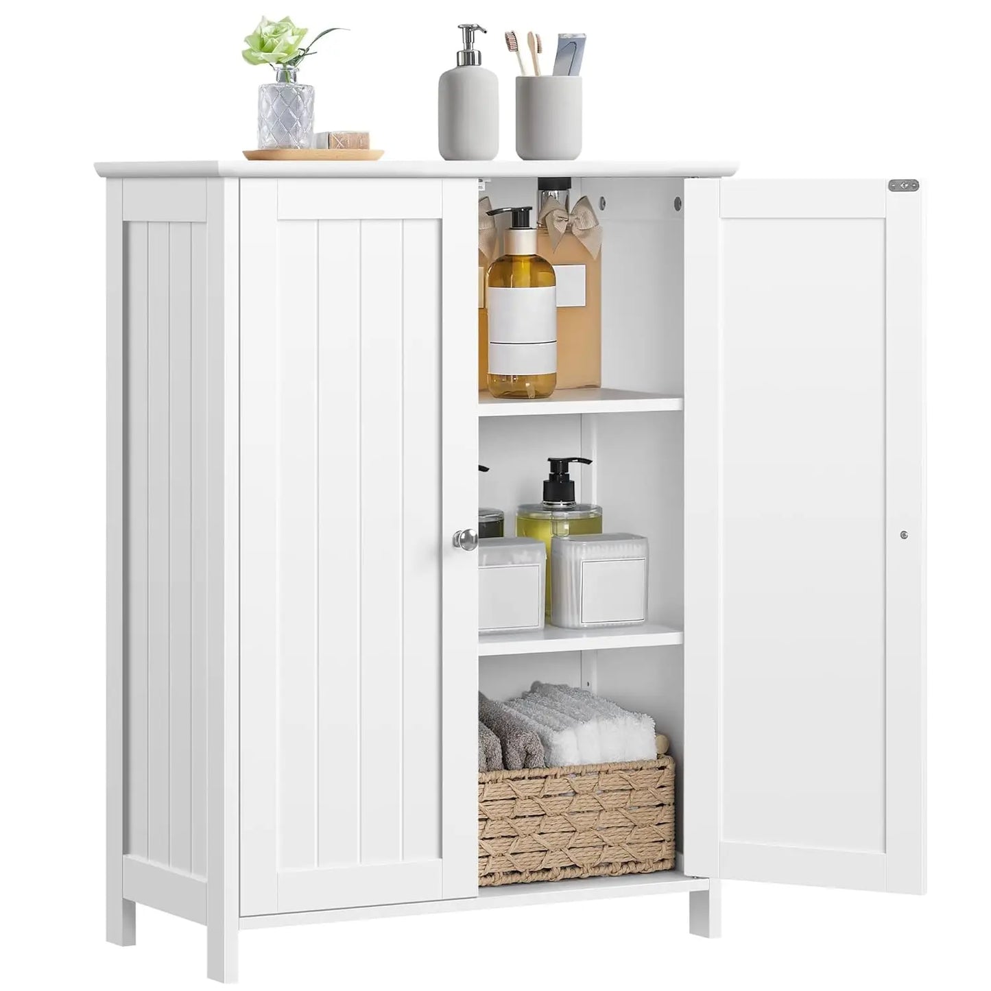 Bathroom Floor Cabinet Modern Storage Organizer With Adjustable Shelves