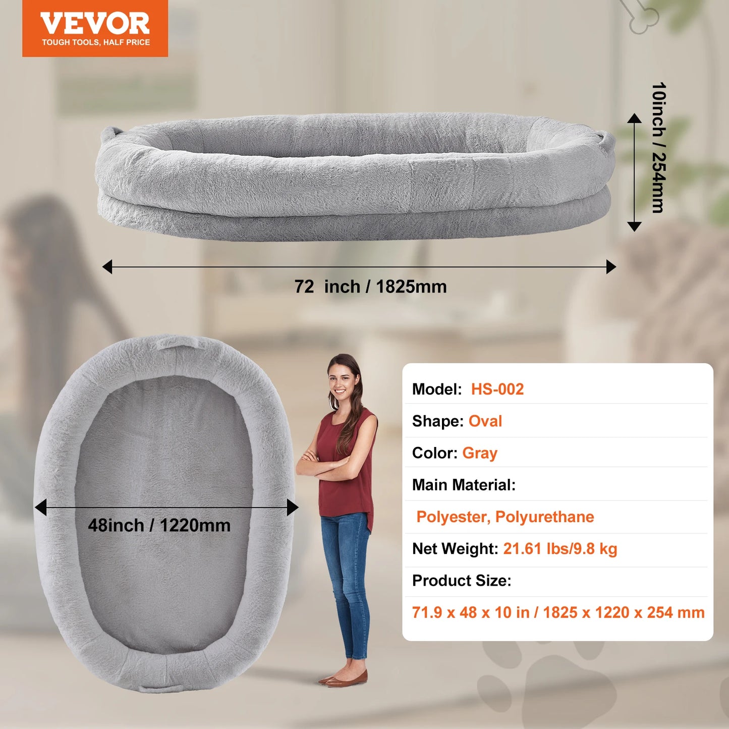 SucceBuy Human Dog Bed With Orthopedic Foam Faux Fur Cover