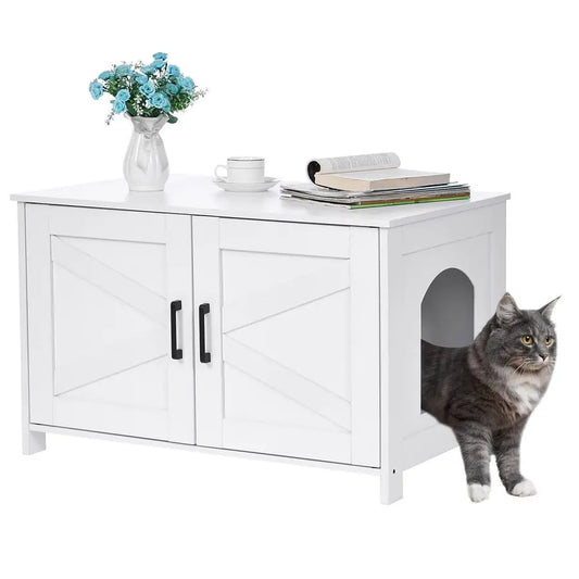 XMSJ Cat Litter Box Enclosure Wooden Barn Door Pet House