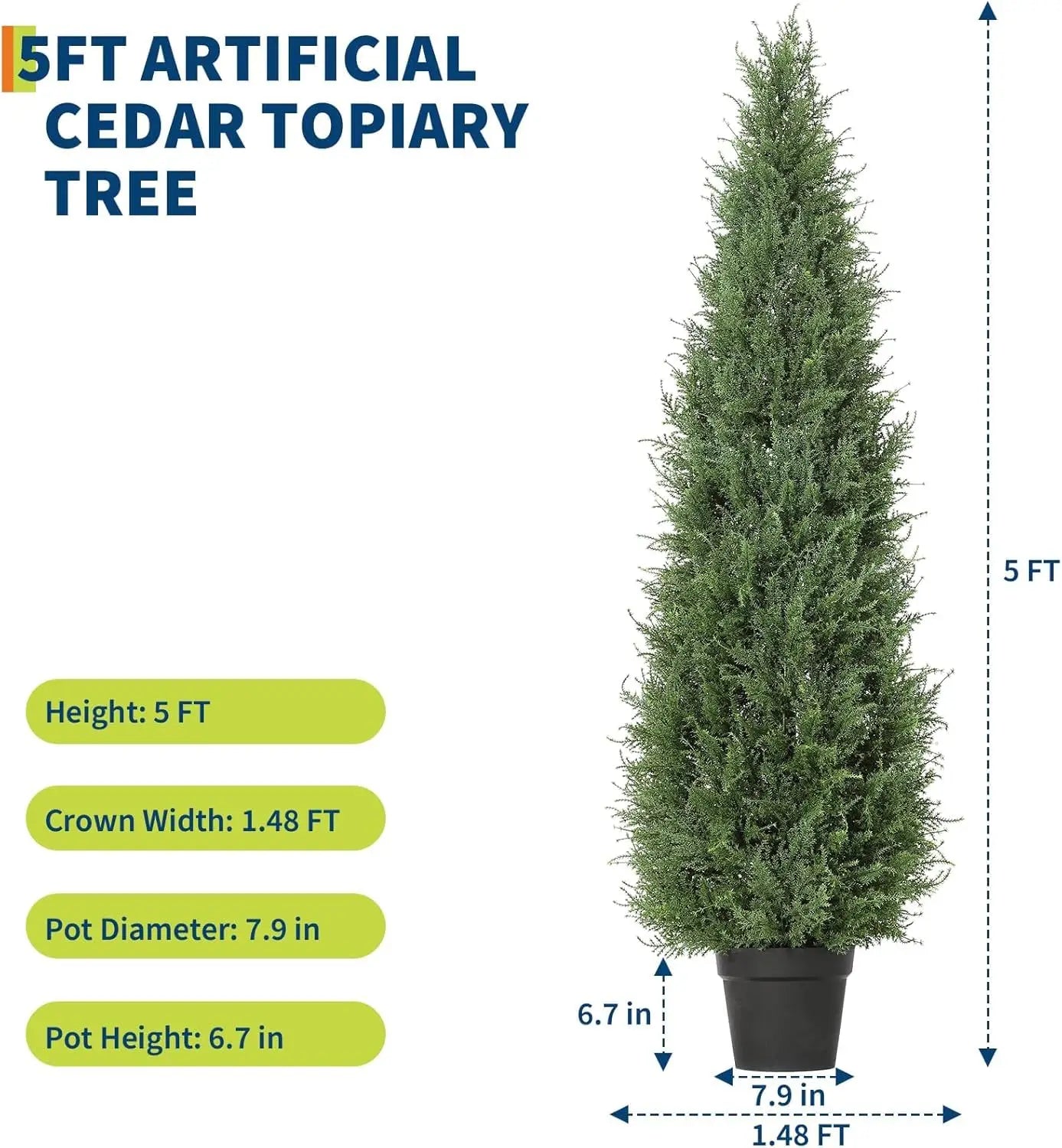 HiMISS Two Pack Artificial Cedar Topiary Trees Outdoors Indoors