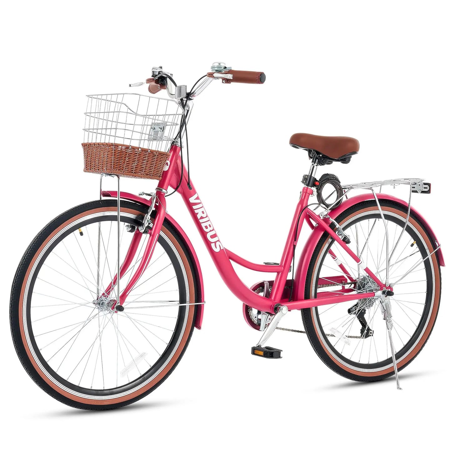 VIRIBUS Womens Cruiser Bike 7 Speed With Rattan Basket