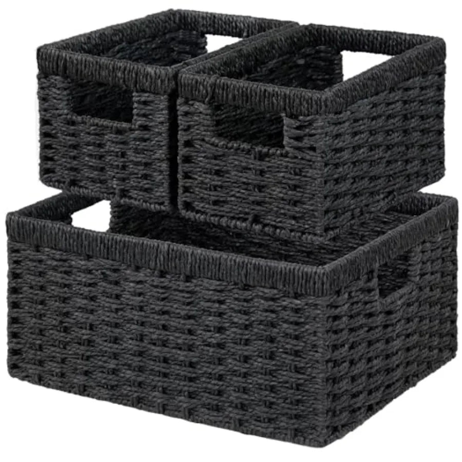Wicker Storage Baskets 3 Pack With Paper Rope Liners