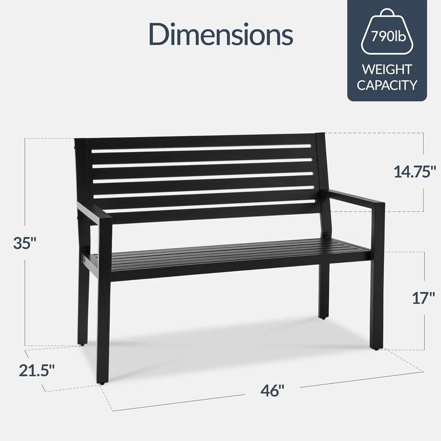 Alloy Steel Slatted Patio Garden Outdoor Bench With Armrests Weather Resistant