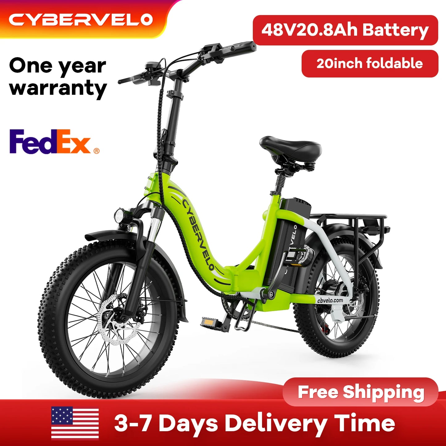 CYBERVELO Mars700 1000W Foldable Fat Tire Electric Bike for Adults