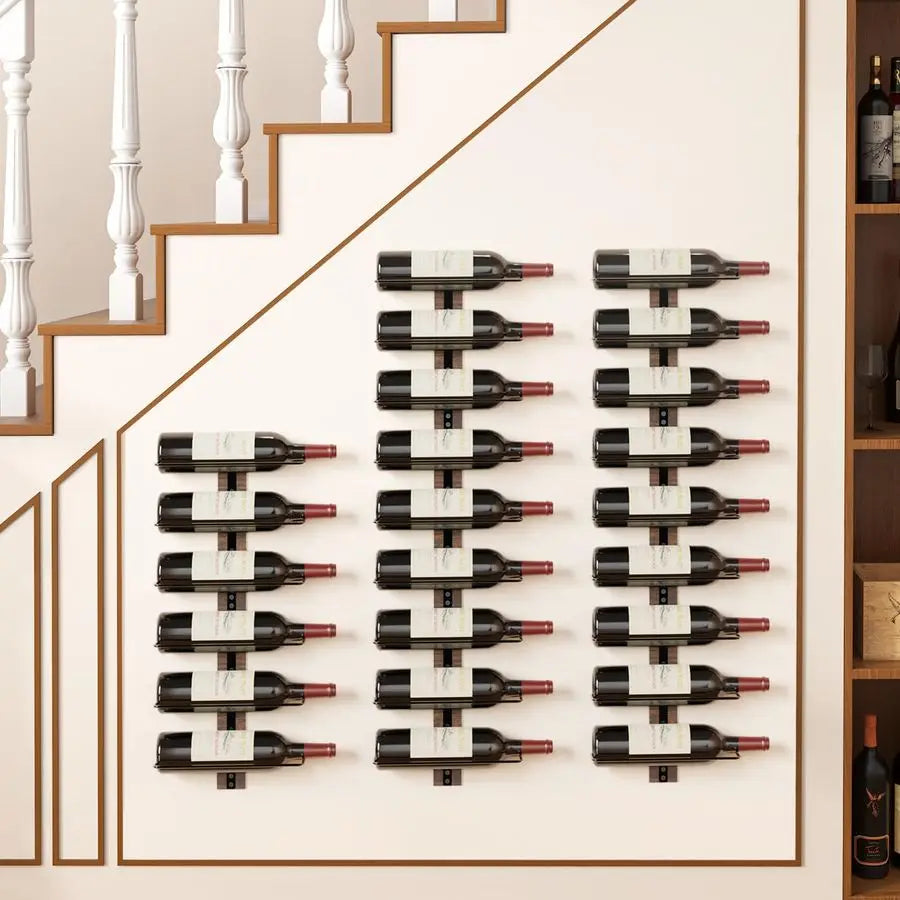 Wall Mounted Wine Rack For Nine Bottles Sturdy Wood Iron