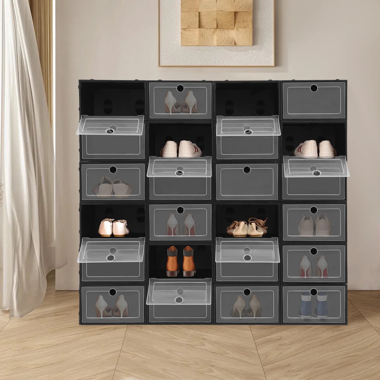 24 Pack Flip Top Shoe Boxes Stackable Closet Organizer For Shoes