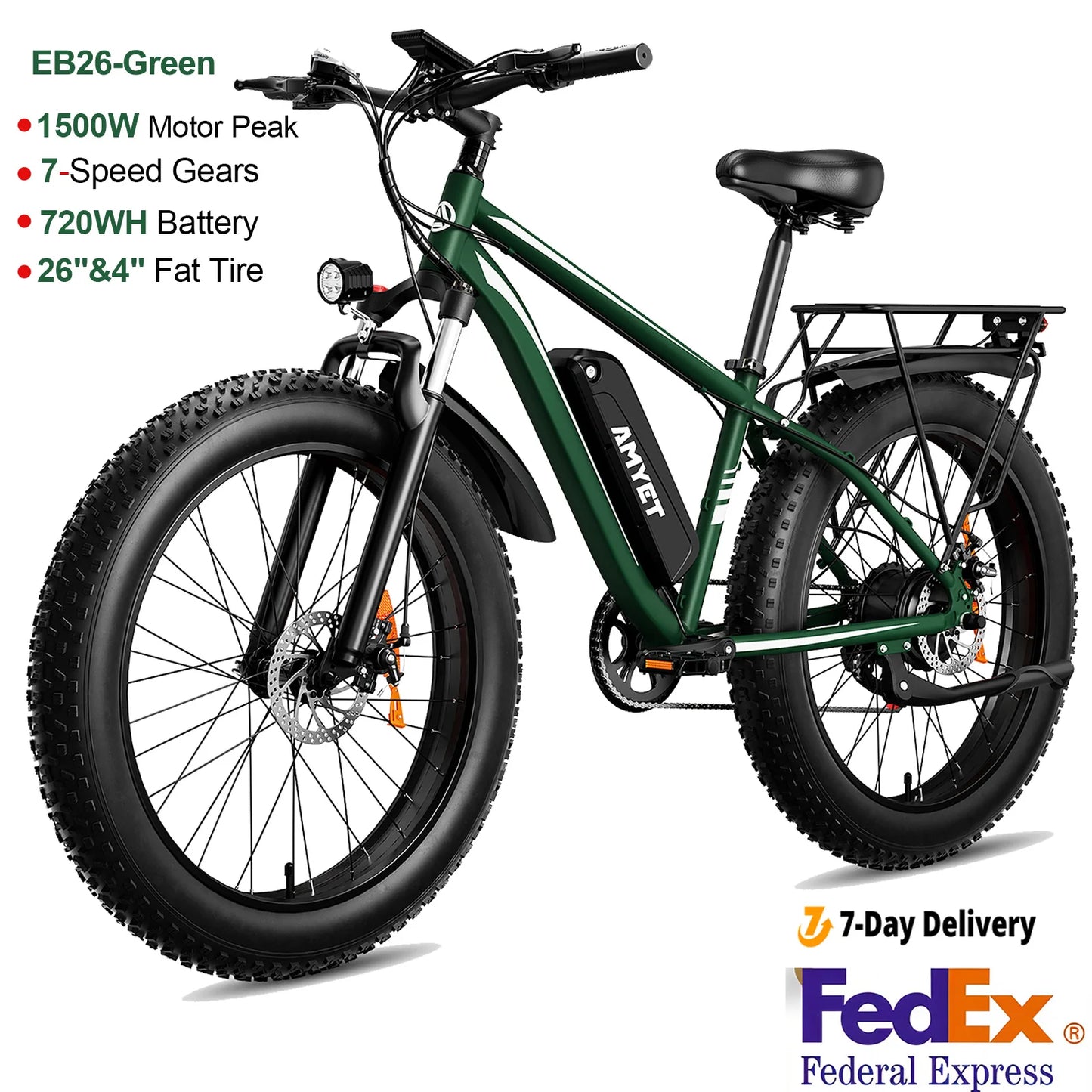 AMYET EB26 Electric Bike 1500W 720Wh Fat Tire Mountain Bike