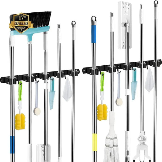 2 Pack Mop And Broom Holder Wall Mount Stainless Steel Heavy Duty