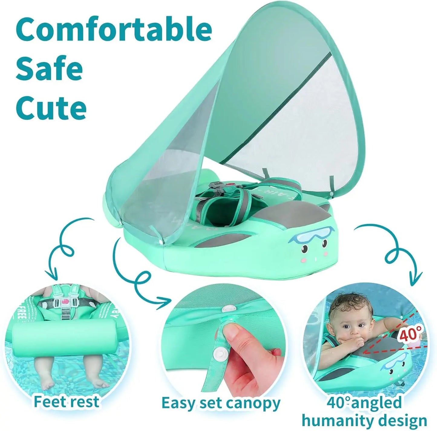 Non Inflatable Baby Swim Float With Tail And Canopy For 3 To 24 Months