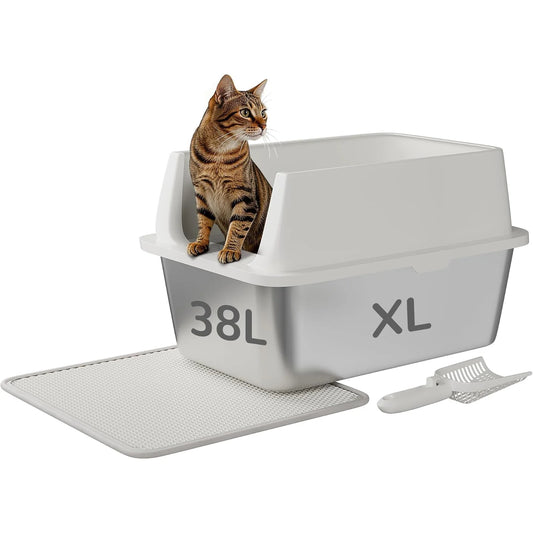 HiMISS Stainless Steel Cat Litter Box Odor Free Anti Leak