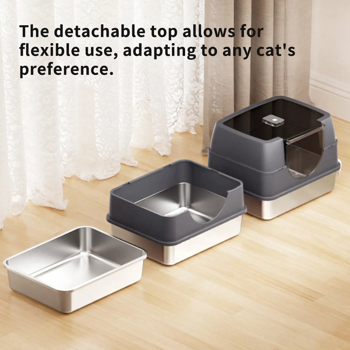 Stainless Steel Front Entry Cat Litter Box Top Exit Enclosure