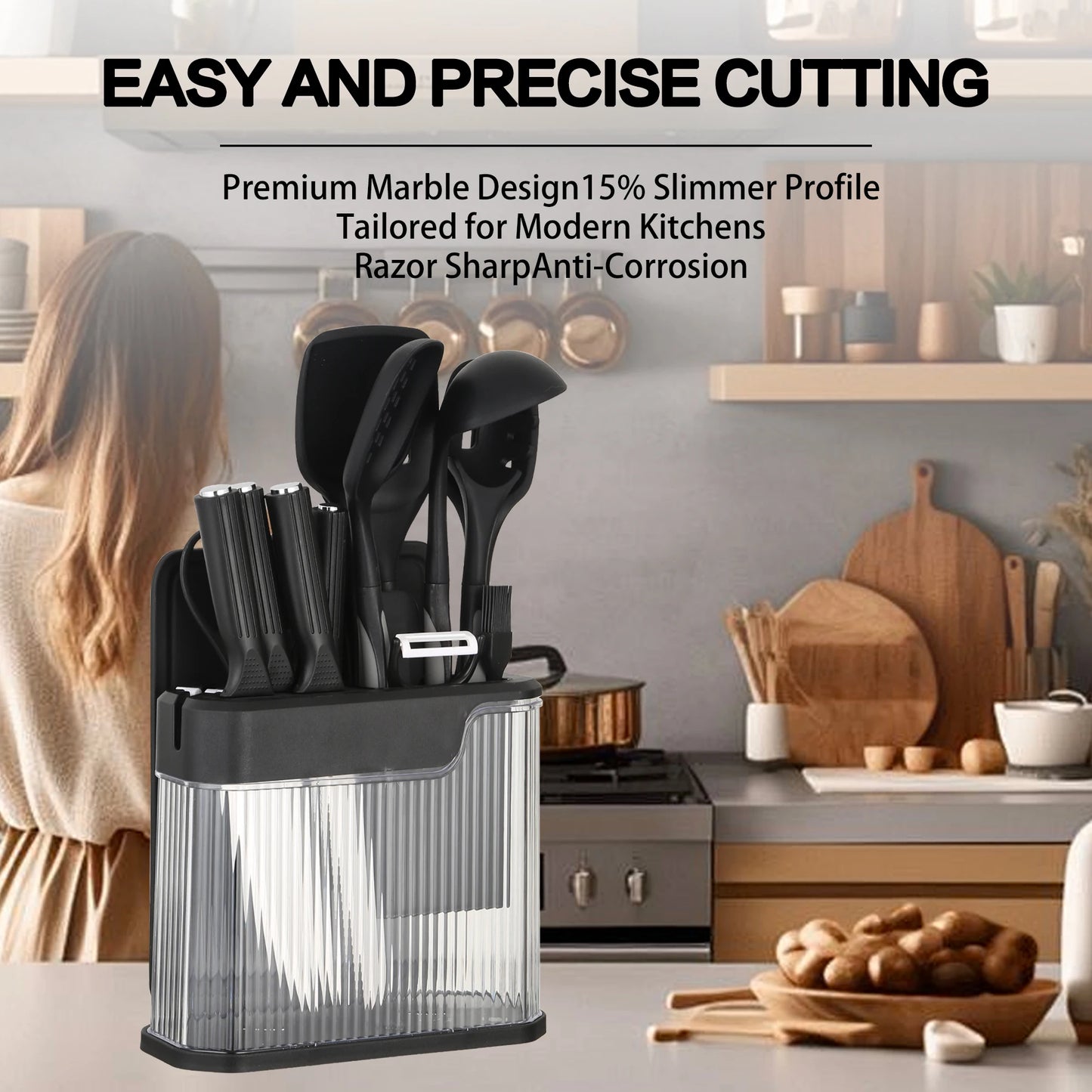 Silicone Kitchen Utensils Set With Knife Block Nonstick Tools