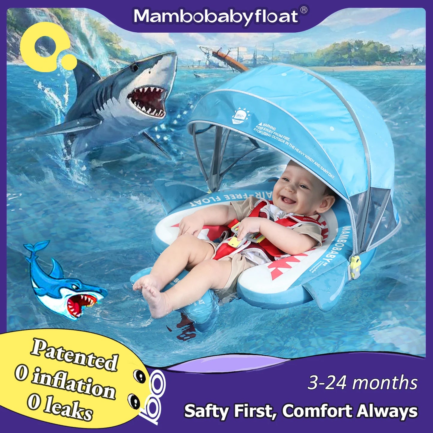 Mambobaby Baby Float With Canopy Solid Core For Infants