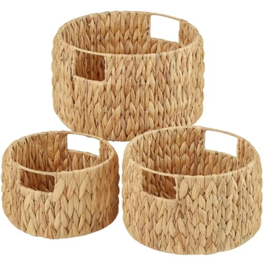 Wicker Storage Basket Set 3 Pack Handwoven Rope Baskets With Handles