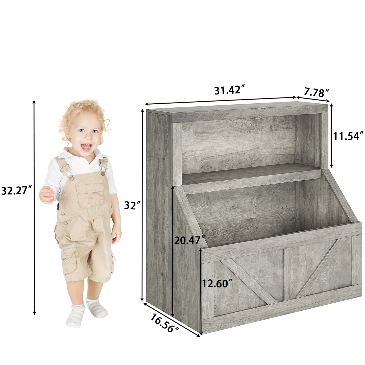 Kids Wooden Bookcase Organizer With Cubby Storage Shelf For Playroom