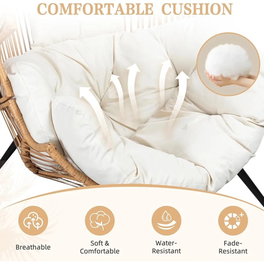 Oversized PE Rattan Egg Chair With Cushion Outdoor Patio Lounge