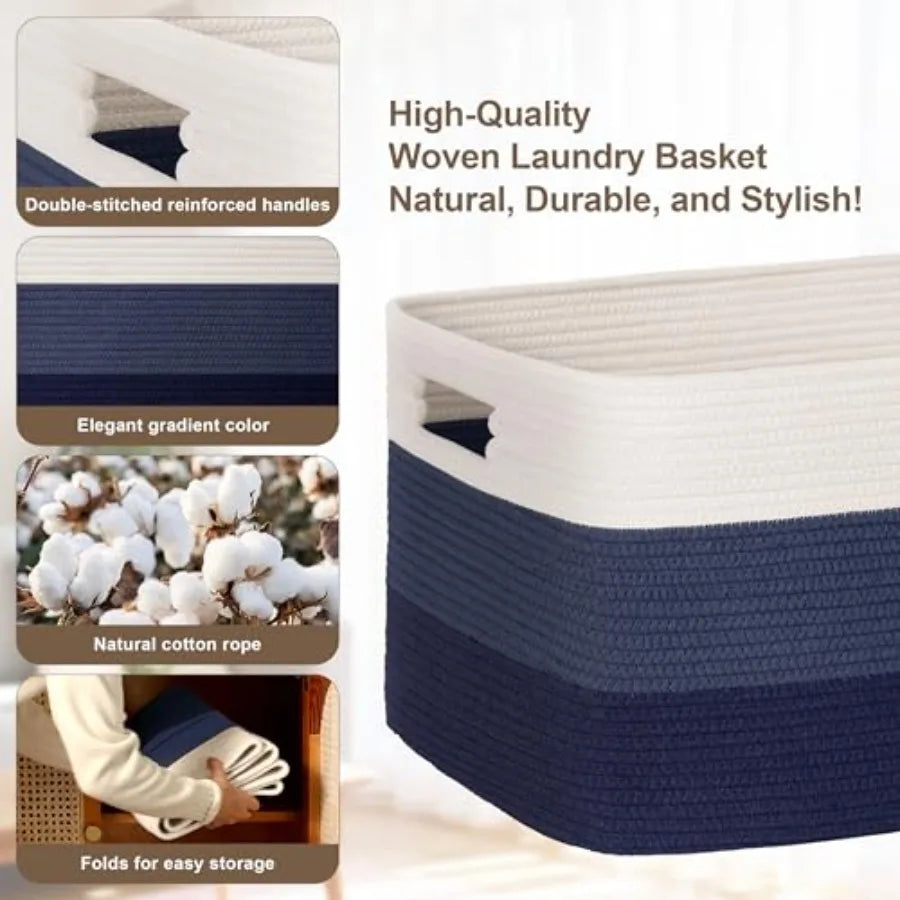 Laundry Basket With Leather Handles For Living Room Storage