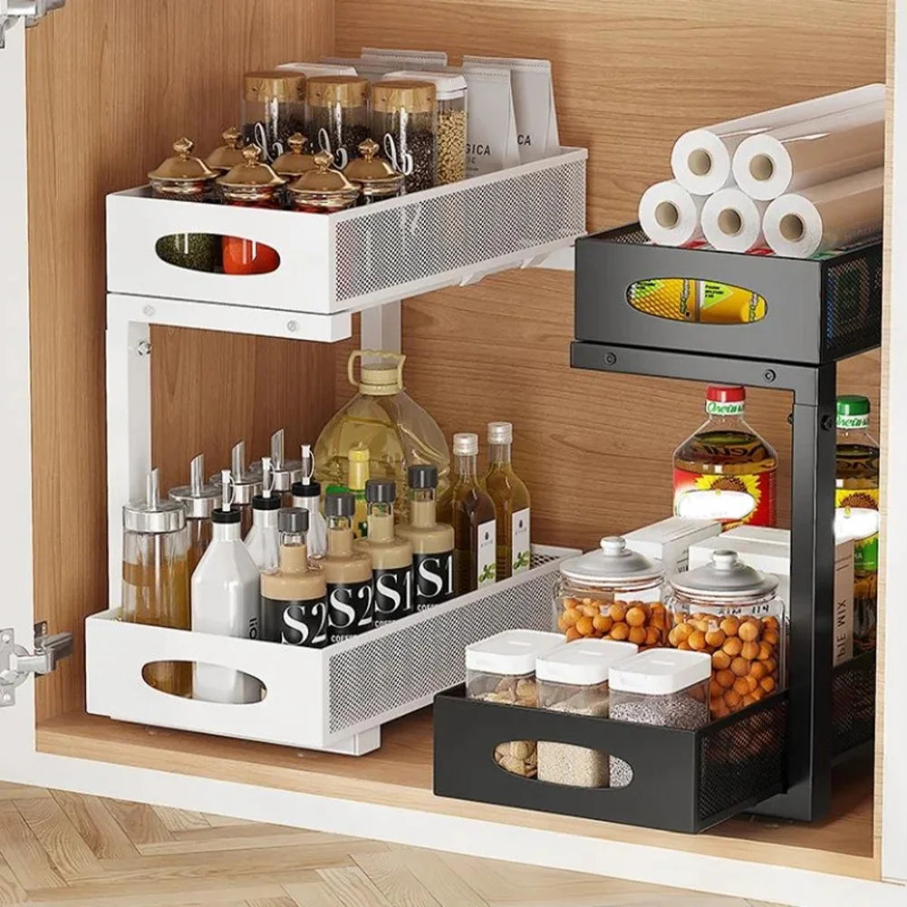 HiMISS 2 Tier Adjustable Under Sink Organizer With Sliding Drawer