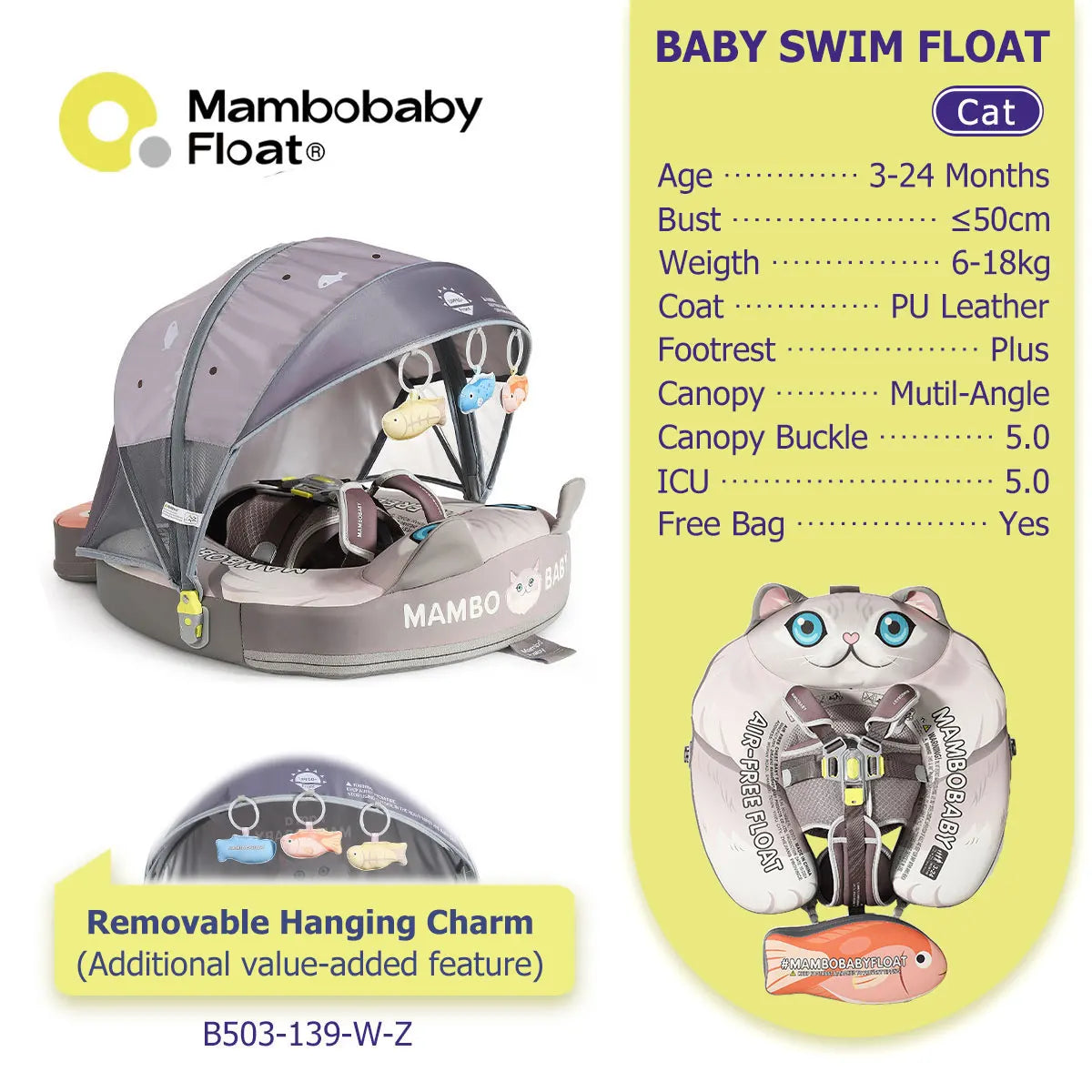 Mambobaby Baby Pool Float With Canopy And Adjustable Strap