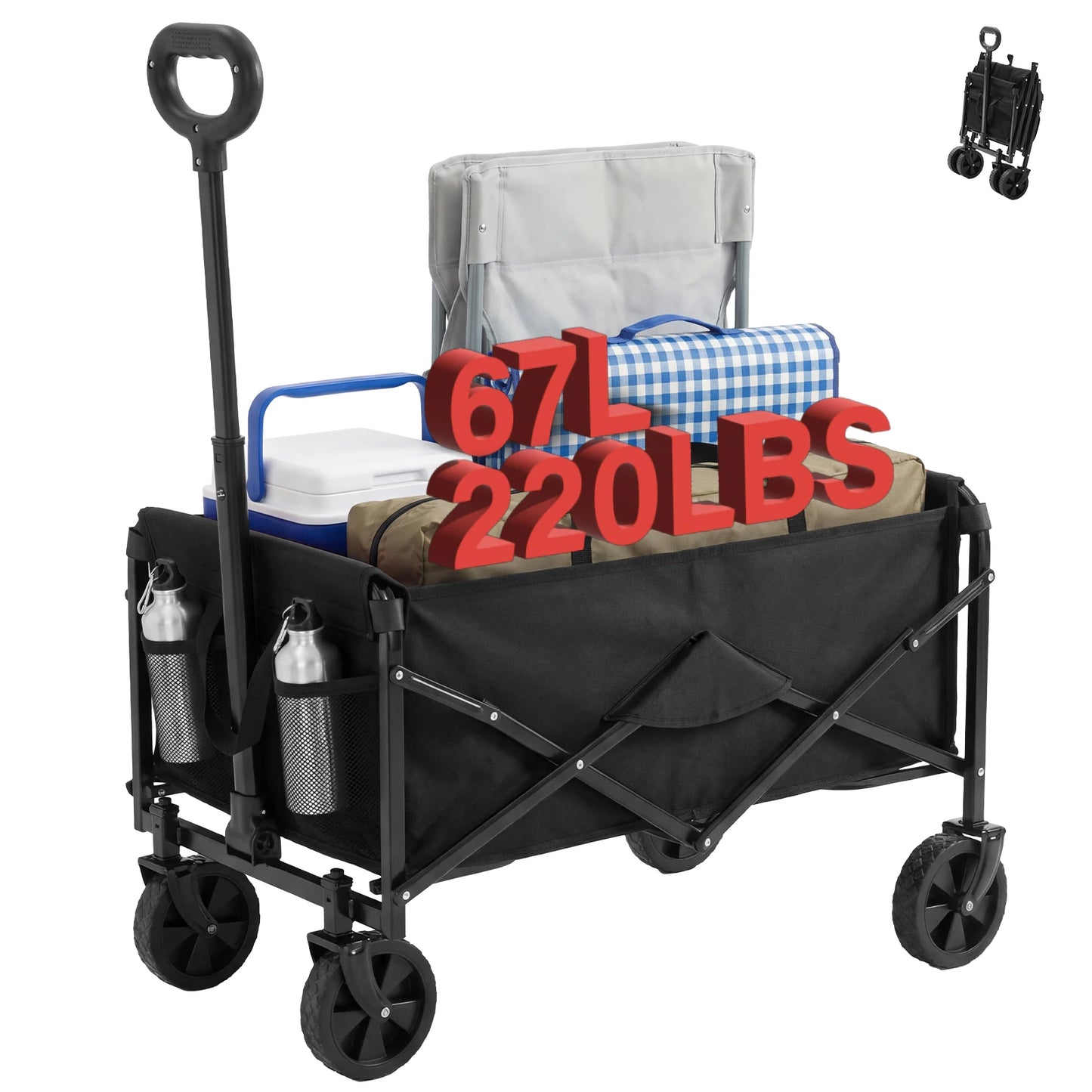 JHK Heavy Duty Collapsible Wagon Cart With Wheels 220Lb Capacity